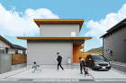 建築事例 ｜ 原田建設 グレーの塗り壁と天然木が調和する家