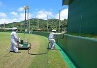 光触媒施工事例 野球場フェンスの防汚対策 光触媒施工事例 野球場フェンスの防汚対策
