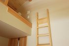 新宮の家｜杉羽目板の勾配天井のプライベー... 写真：ロフトに上がる木製梯子