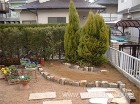 古窯レンガと自然石を使った庭 | 福岡・... アンティークレンガの花壇