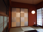 市松柄の襖（ふすま）・銀と鳥の子