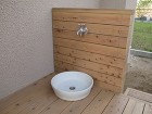 カッコイイウッドデッキ|庭全部をデッキン... 立水洗