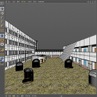 CGリメイク.07_中庭の図書館_外_Cinema4d作業画面_建物壁面を作り込んだ