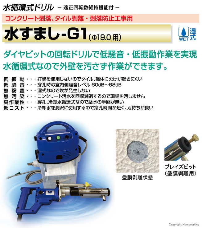 水循環式ドリル　水すましG1　ブレイズビット(塗膜剥離用)