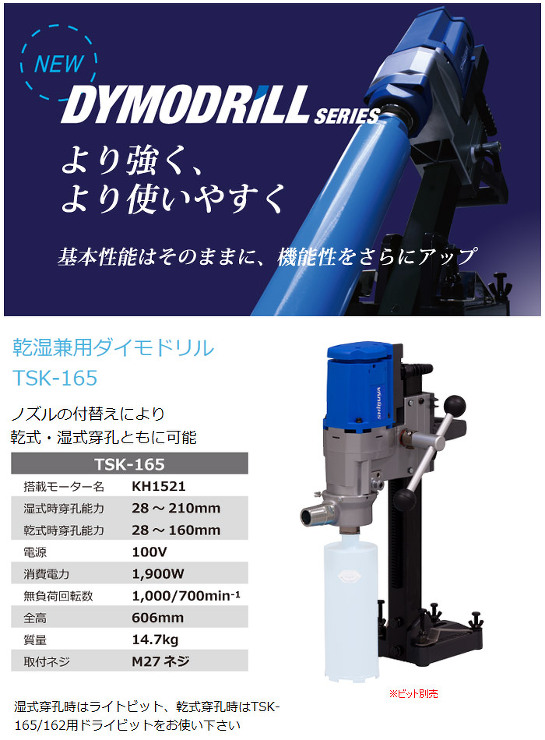 基本性能をそのままに機能性をさらにアップ 乾式・湿式穿孔ともに可能