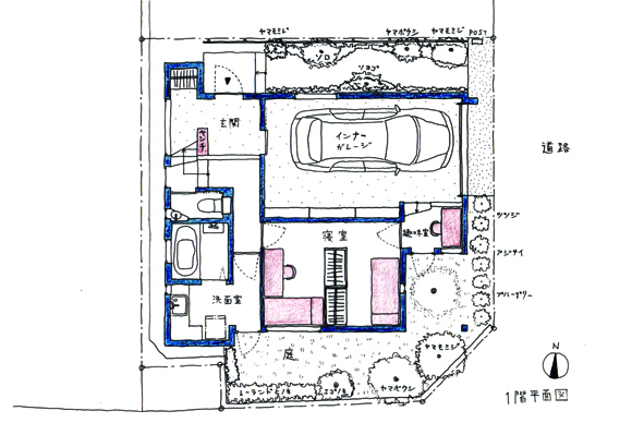 東京都町田市新築住宅-緑が見渡せるインナーガレージのある家-