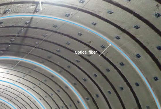 Optical fiber installed on a tunnel’s ceiling