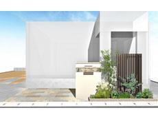 上尾市新築外構　玄関周り　門袖　完成予想パース図　