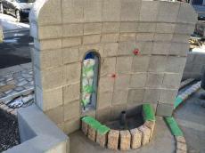 川越市　門柱の裏の立水栓製作中