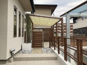 新築エクステリア 　日除けもついて　いよいよ完成！山口市Y様邸