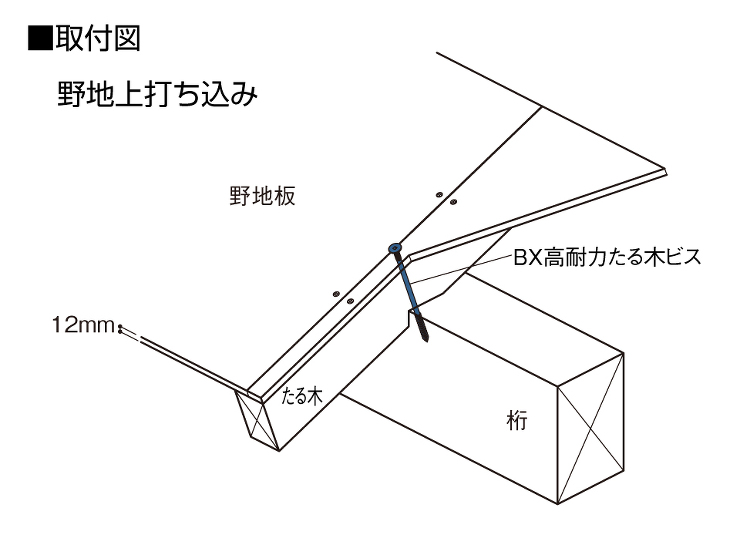 BX高耐力たる木ビス取付図（野地上）