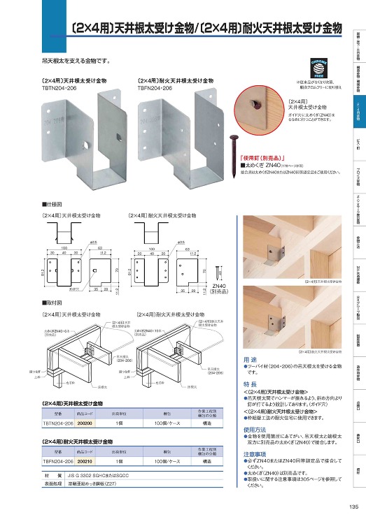〔2×4用〕耐火天井根太受け金物 - Ｂ...