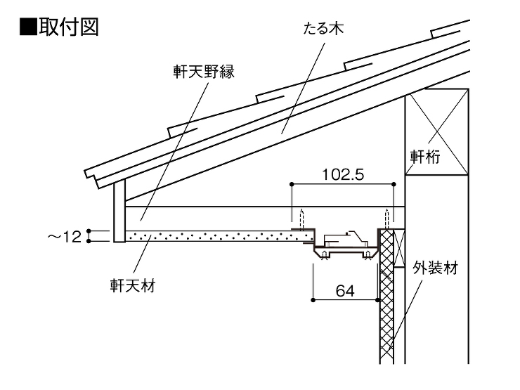軒裏換気口見切りタイプ取付図