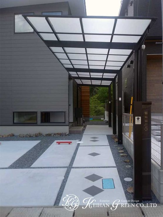 スタイリッシュなシンプルモノトーン外構　大津市