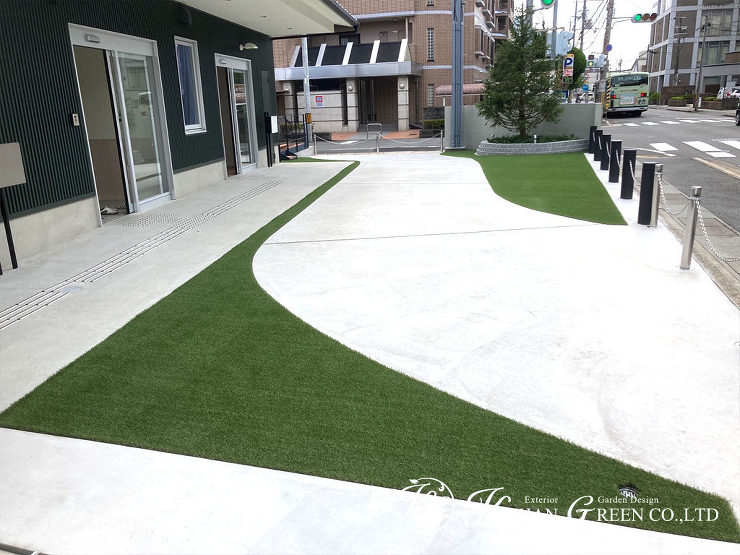 大きなモミノキがシンボルツリー　クリニックのエントランス　京都市