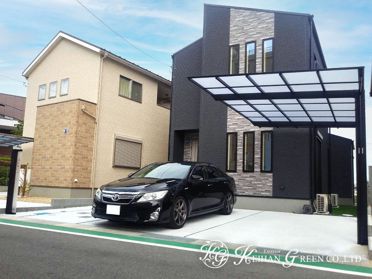 モノトーンでシンプルにまとめたスタイリッシュ外構　草津市