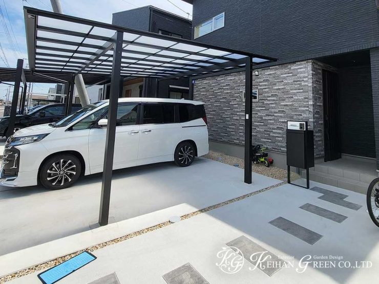 モノトーンデザインのシンプルオープン外構　大津市