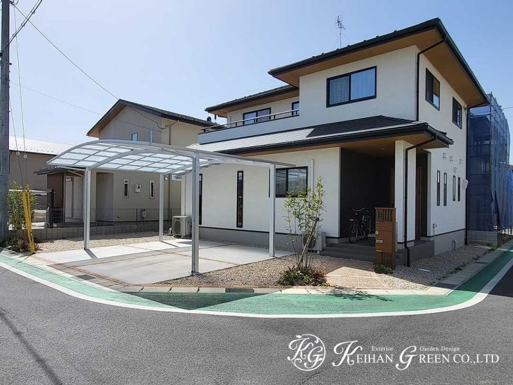 優しい雰囲気のナチュラルオープン外構　草津市