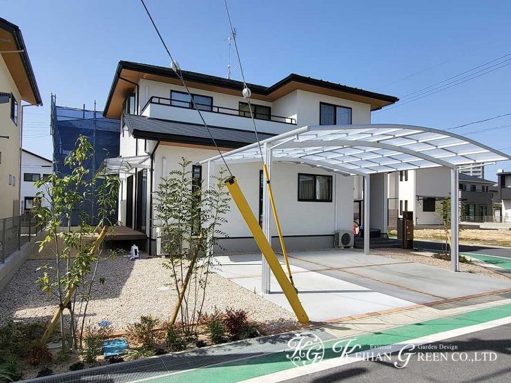 優しい雰囲気のナチュラルオープン外構　草津市