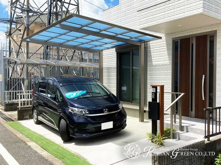 ヘーベルハウスの建物にマッチしたシンプルモダン外構　大津市