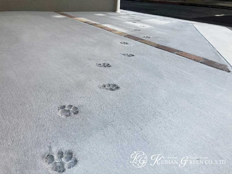 コンクリートにネコの足跡をあしらったオンリーワン外構　京都市