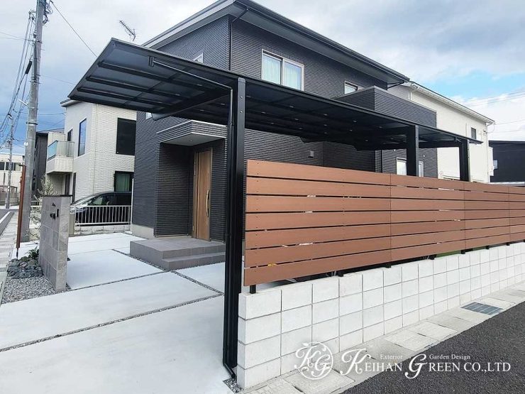 高級感のある大判タイルを使った門柱　守山市