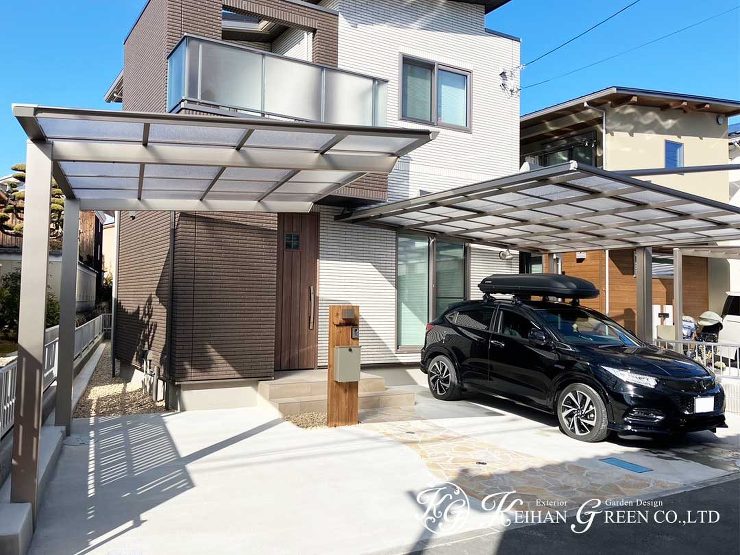 住まいと調和する、やさしいデザインのオープン外構　大津市