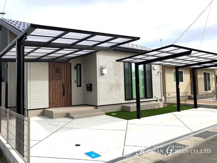 無駄のないスタイリッシュな平屋建ての外構　草津市