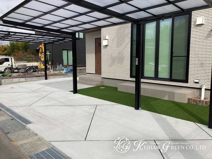 無駄のないスタイリッシュな平屋建ての外構　草津市