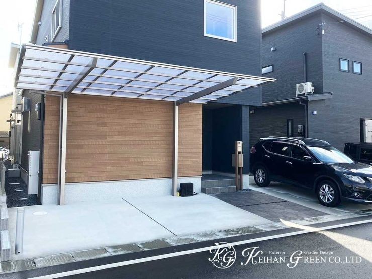 シンプルな中にもナチュラルな温かみのあるオープン外構　大津市
