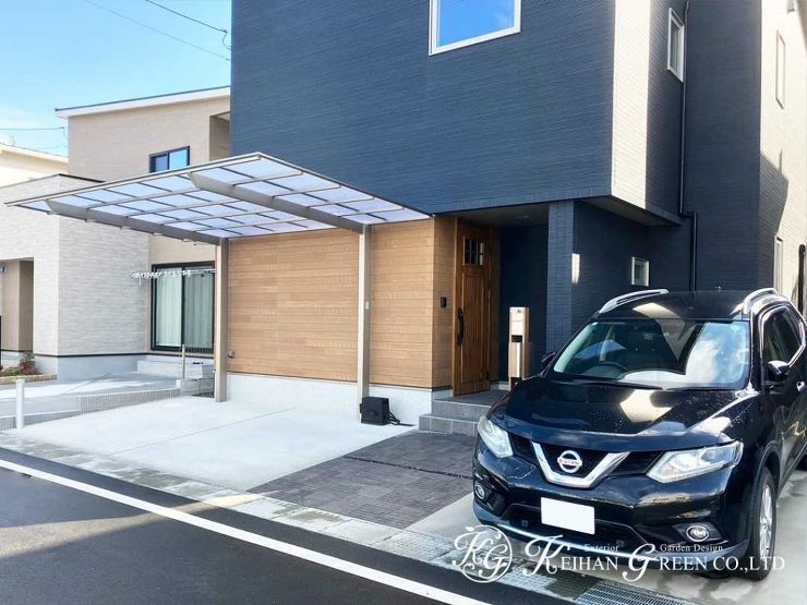 シンプルな中にもナチュラルな温かみのあるオープン外構　大津市