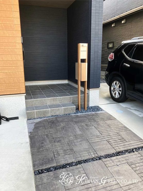 シンプルな中にもナチュラルな温かみのあるオープン外構　大津市