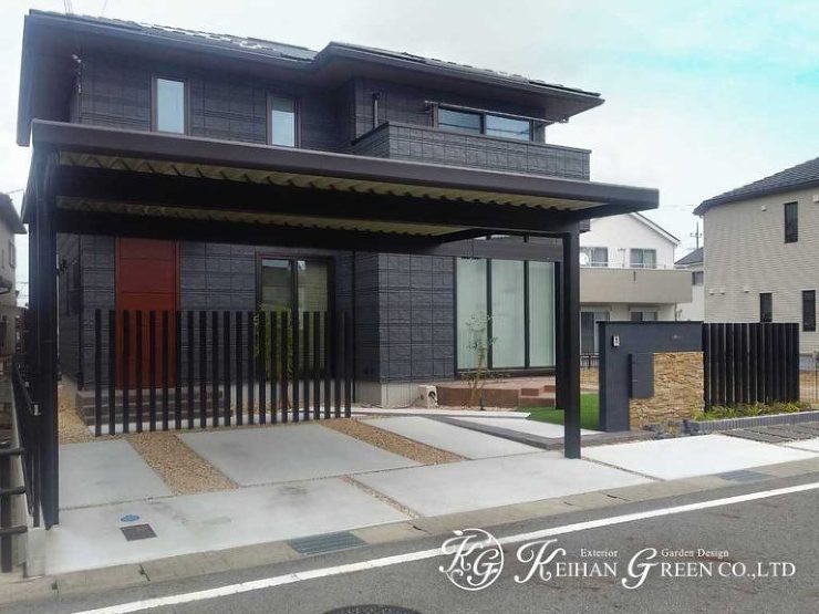 モダンな建物にマッチした高級感のある新築外構　東近江市