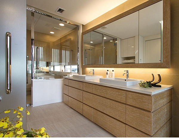 木の杢目をうづくり仕上げした洗面台｜ニシ...