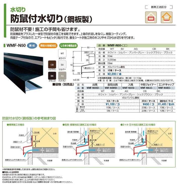 Joto（ジョートー）【防鼠付水切りWMF-N50 （出幅：50?）鋼鈑製】本体  3,030??他