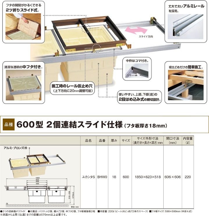 タキロンシーアイ【床下物入れ600型(スライド仕様)2個連結】ユカシタS　BHW0