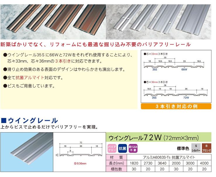 安田【ウイングレール（フロア用レール）2本引き用芯々36?】72W ?他