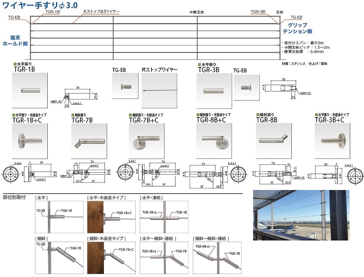 荒川技研工業【ワイヤー手すりφ3.0　端末ホールド側】TGR-1B?他