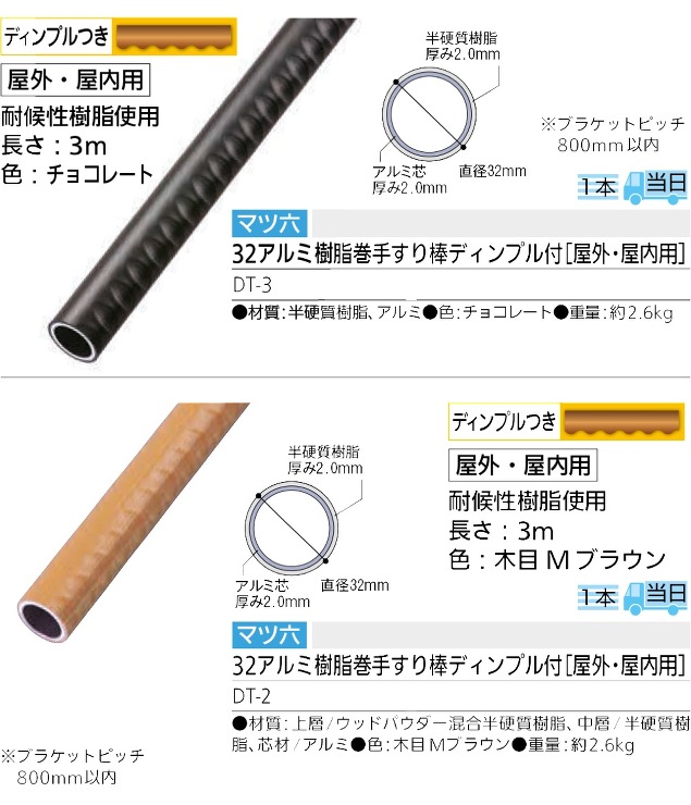 BAUHAUS(バウハウス)【ステンアクアレール　32アルミ樹脂巻手すり棒ディンプル付】DT-2?他