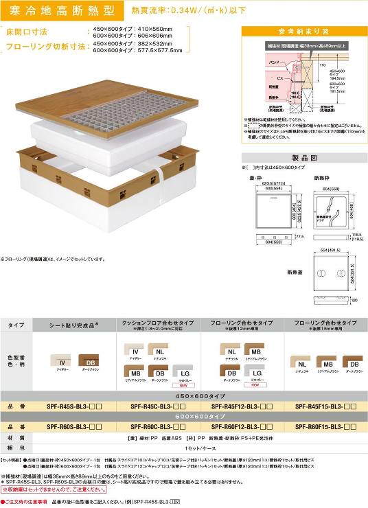 Joto(ジョートー)【高気密型床下点検口(寒冷地高断熱型) 450×600】SPF-R45S-BL3-DB(シート貼り完成品)?他