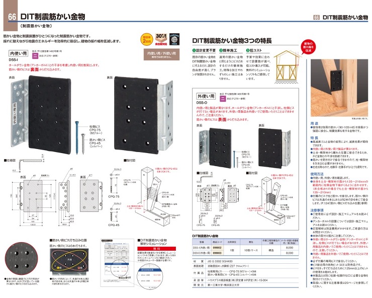 BXカネシン【DIT制震筋かい金物】DSS-I(内付け用)?他