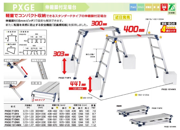 アルインコ【伸縮脚付足場台PXGE】PXGE-710FX?他