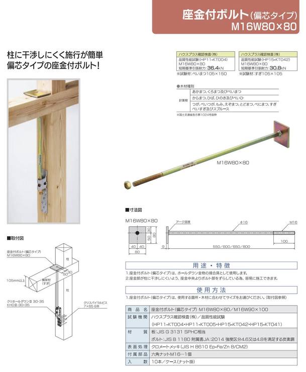 栗山百造【座金付ボルト(偏芯タイプ M16W80×80 )】M16W80×80?他