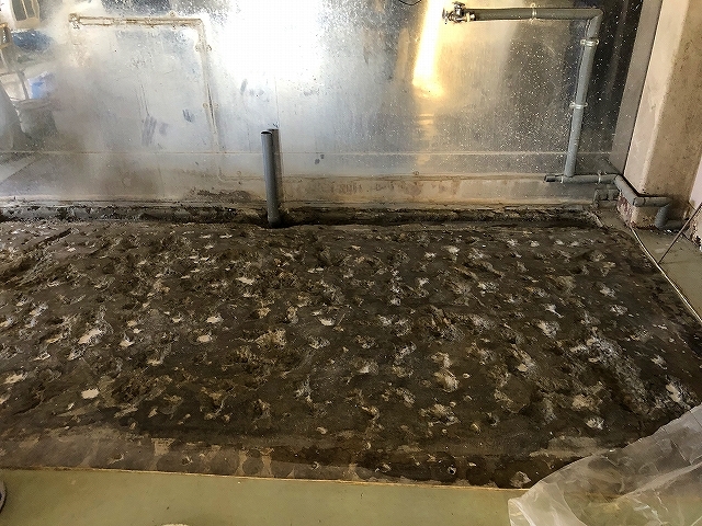 厨房シート下 土間モルタル補修　浜松市東...