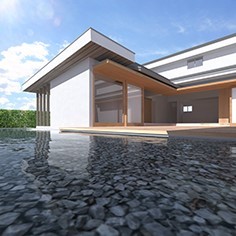 水盤とリビングの大開口