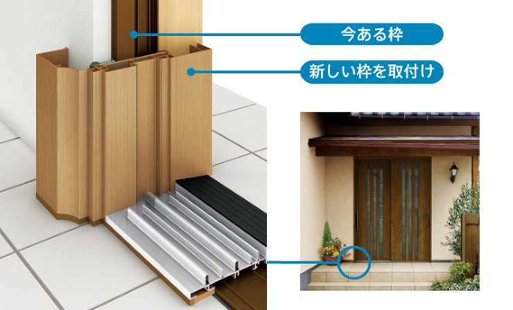 断面図）今ある枠 新しい枠を取付け
