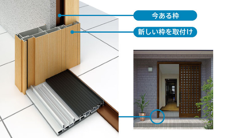 断面図）今ある枠 新しい枠を取付け