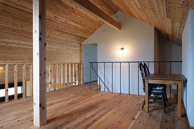 山型の勾配天井が低めの屋根裏部屋的な空間