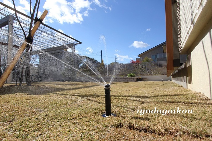 お庭には自動で水巻きしてくれるスプリンクラー