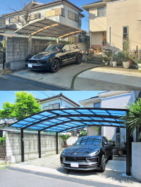 合掌タイプのカーポートで車庫幅ピッタリの屋根を　我孫子市K邸